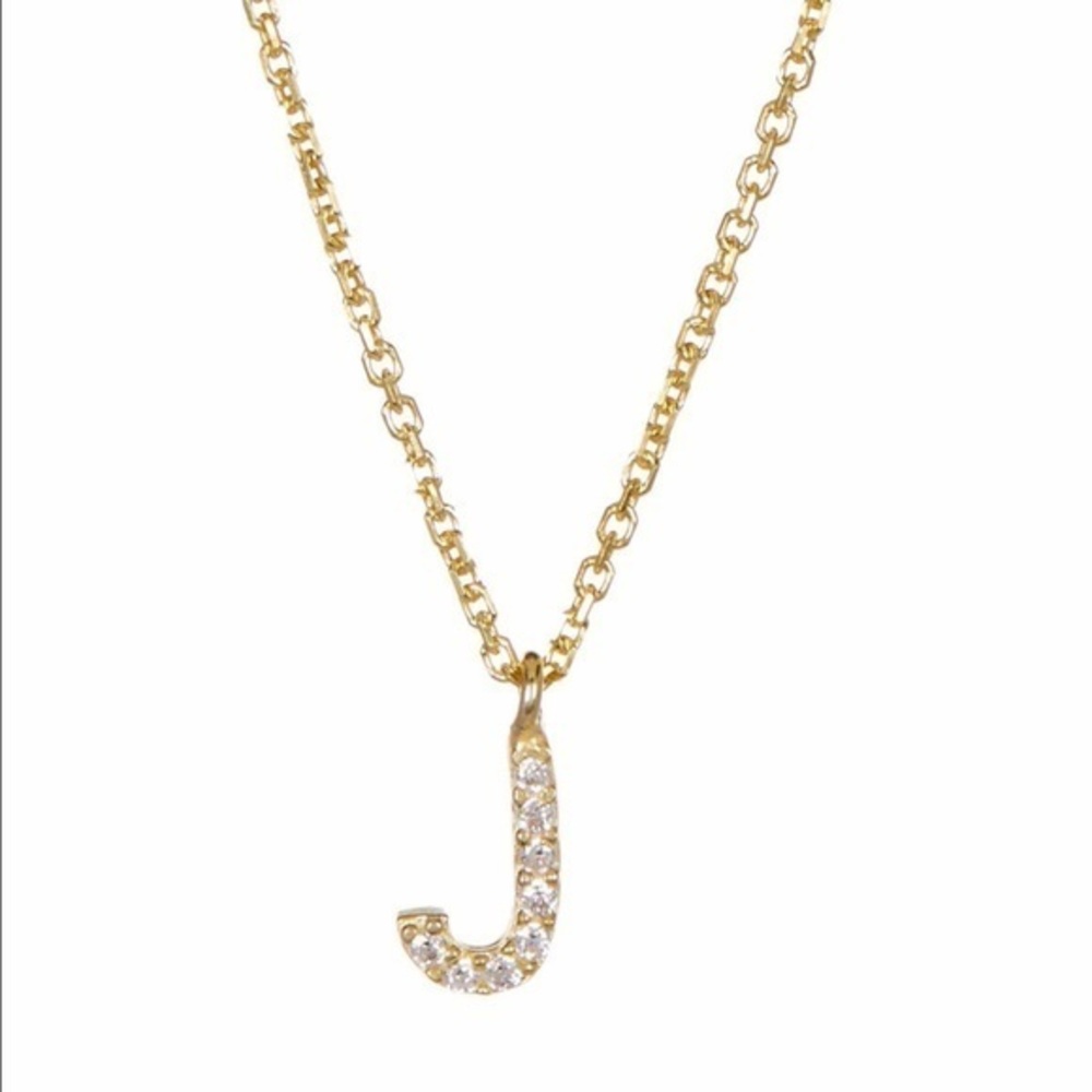 Initial "J "CZ paved gold p 925 stamped necklace.